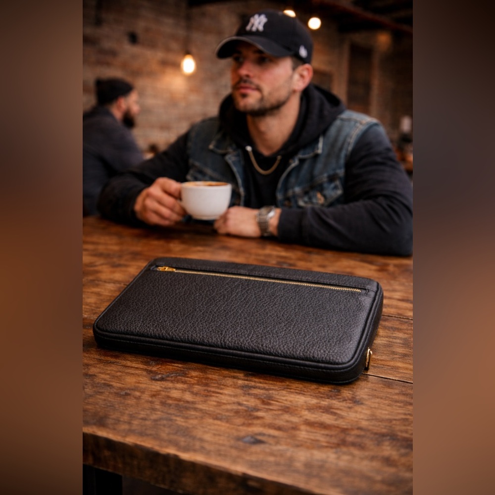 Alexander Wang Black Pebbled Leather iPad Sleeve Tech Clutch Case Tablet men